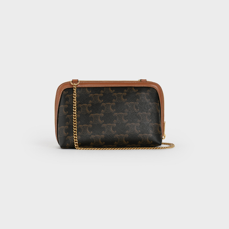 CLUTCH WITH CHAIN IN TRIOMPHE CANVAS AND LAMBSKIN TAN - Image 3